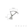 316L SURGICAL STEEL THREADLESS PUSH IN TRIPLE ROUND BEZEL CHAIN DANGLE DANGLE CZ TOP PART